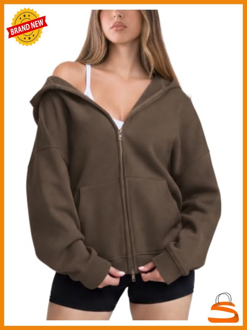 Oversized Zip Up Hoodie Soft Cotton Blend Full Zip Jacket Pockets